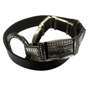 Chico's Leather Silver Black Boho Stretchy Y2K Artsy eclectic Sz Medium has wear